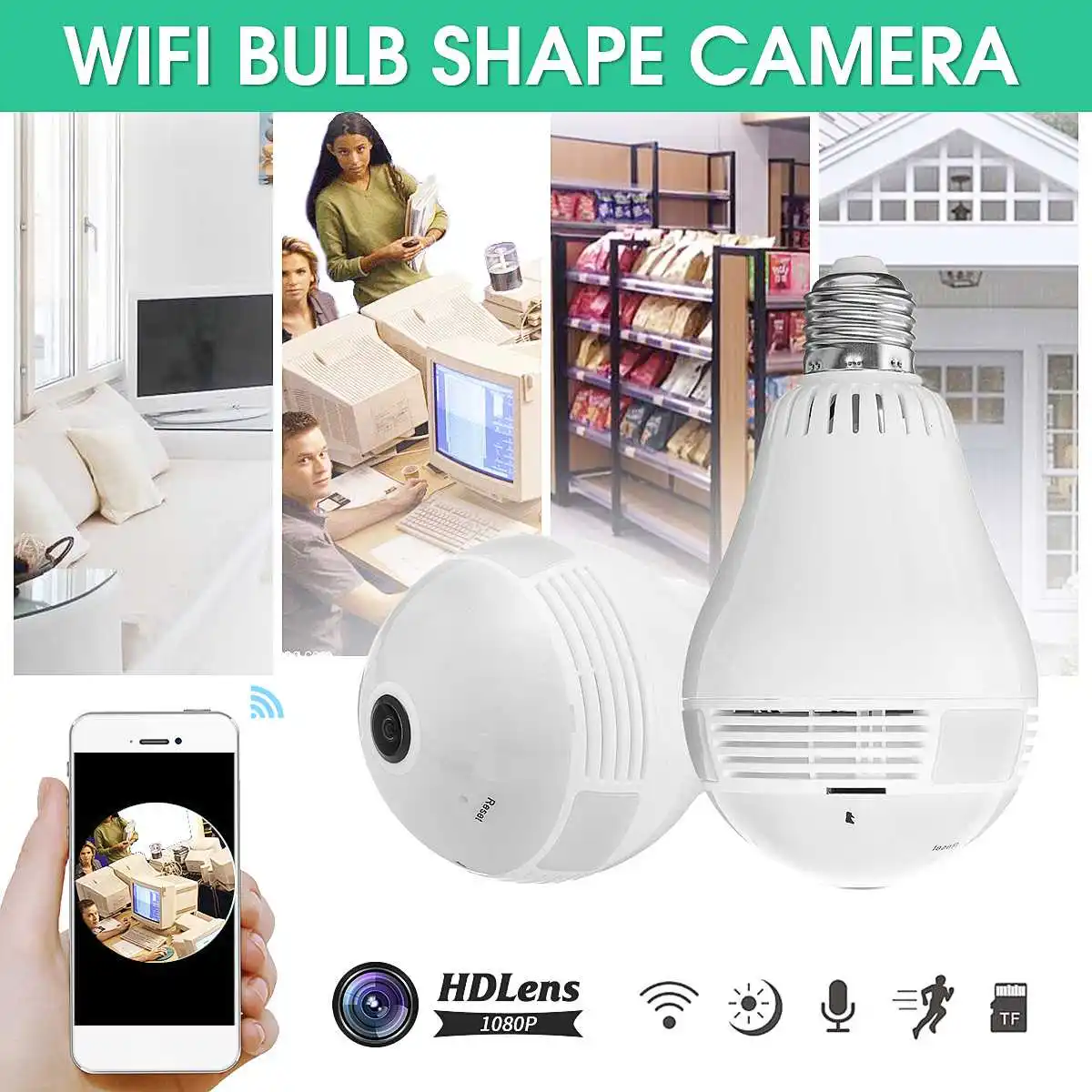 360 Degree Panoramic Monitor IP Bulb Camera 1.3 Million Pixel Wireless Camera Two-way Call Built-in Microphone Home Security
360 Degree Panoramic Monitor IP Bulb Camera 1.3 Million Pixel Wireless Camera Two-way Call Built-in Microphone Home Security