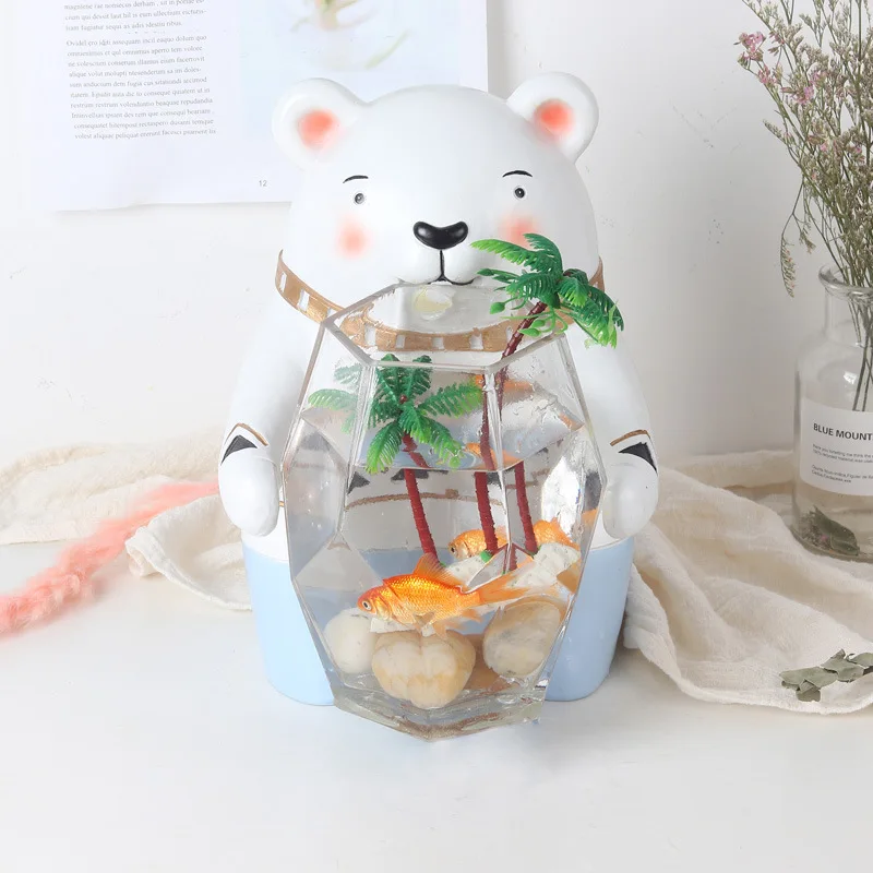 1 Hot Selling Indoor Office Decoration Creative Mini Aquariums Goldfish Betta Fish Bowl Aquatic Pet Supplies Cute Bear Style