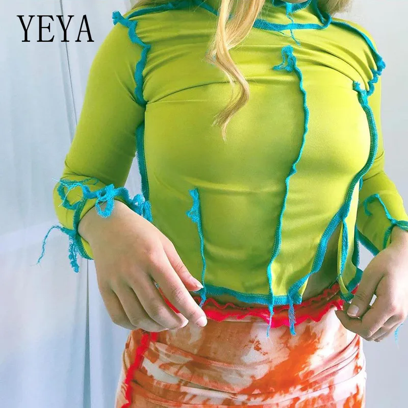 YEYA Neon Color Long Sleeve Turtleneck Patchwork Crop Top Women Autumn Harajuku Casual Streetwear Bandage Side Slit Tshirt
YEYA Neon Color Long Sleeve Turtleneck Patchwork Crop Top Women Autumn Harajuku Casual Streetwear Bandage Side Slit Tshirt
