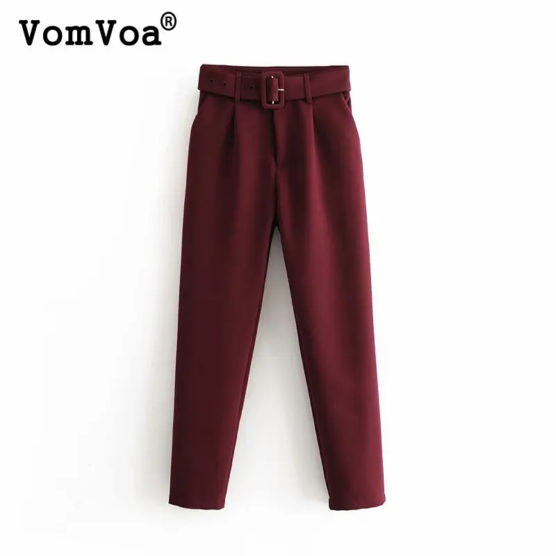 Vomvoa ZA фуксия повседневные брюки женские 2020 Весна Новая мода был тонкий пояс