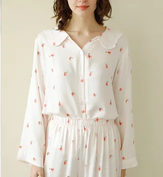 Peach Print Pajamas Set for Women Clothes 2020 Women Pajamas with Ruffle Collar Long-sleeved Trousers Newest Products
Peach Print Pajamas Set for Women Clothes 2020 Women Pajamas with Ruffle Collar Long-sleeved Trousers Newest Products