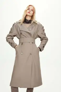 Medium long slim windbreaker coat with fine drape decoration and double-breasted belt cabinet quality
Medium long slim windbreaker coat with fine drape decoration and double-breasted belt cabinet quality