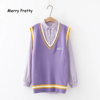 Merrt Pretty Women's Sets Turndown Collar Striped Blouse And Sleeveless Embroidery Knitted Vest 2020 Spring New Two Piece Set
Merrt Pretty Women's Sets Turndown Collar Striped Blouse And Sleeveless Embroidery Knitted Vest 2020 Spring New Two Piece Set