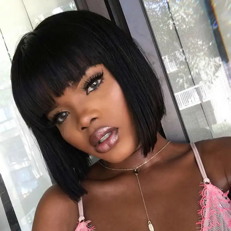 Peruanskie Korotkie Bob Deshevye Kruzhevnye Perednie Chelovecheskie Volosy Pariki S Chelkoj Dlya Zhenshin Pryamoj Naturalnyj Chernyj Parik Predvaritelno Sorvannye S Volosami Mladenca Aliekspress