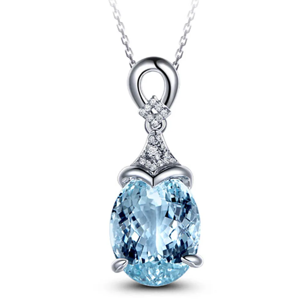 Фото Aquamarine blue crystal pendant necklace for women white gold silver color choker zircon diamonds gemstones bijoux jewelry gift | Украшения