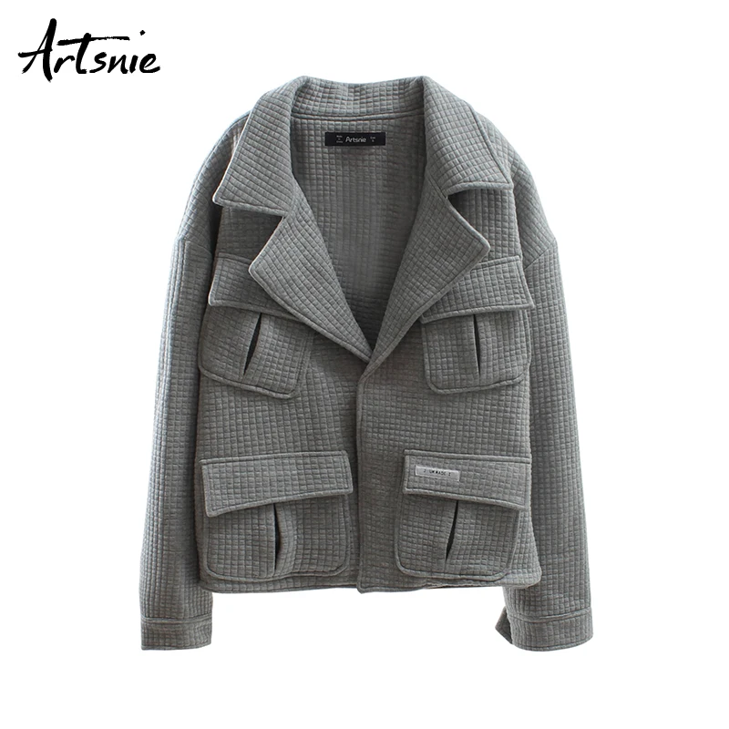 Artsnie streetwear casual gray jackets women autumn 2019 turn down collar long sleeve pockets coats winter cotton jackets mujer 
Artsnie streetwear casual gray jackets women autumn 2019 turn down collar long sleeve pockets coats winter cotton jackets mujer