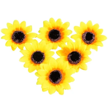 

50Pcs Artificial Yellow Sunflower Heads 2.8 inch Fabric Floral For Home Decoration Wedding Decor, Bride Holding Flowers,Garden C