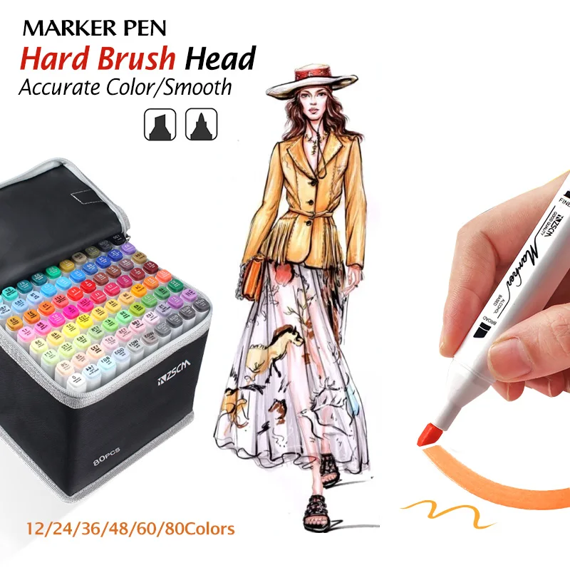 

12/24/36/48/60/80 Colored Sketch Marker Dual Head Felt-Tip Brush Drawing Alcohol Marker Pens Manga Art Markers for Designer Work