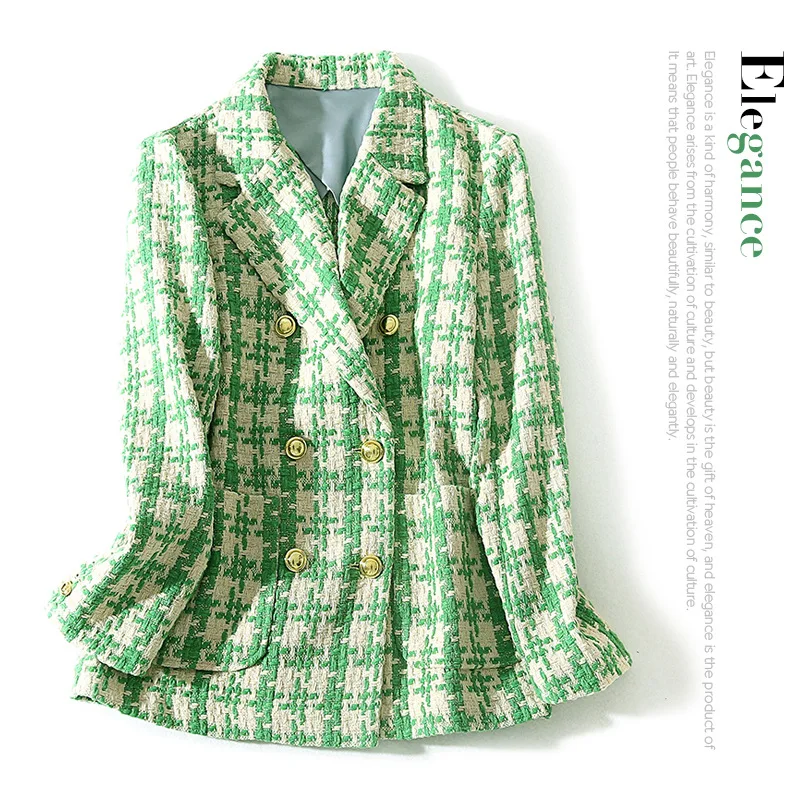19 Autumn And Winter New Style Suit Collar Avocado Green Thousands of Birds Double Breasted Long Sleeve Tweed Suit Jacket Tops W
19 Autumn And Winter New Style Suit Collar Avocado Green Thousands of Birds Double Breasted Long Sleeve Tweed Suit Jacket Tops W