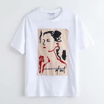2020 New Women Basic O Neck Abstract Print Patch Casual T-shirt Female Leisure Short Sleeve Knitted T Shirt Chic Tops
2020 New Women Basic O Neck Abstract Print Patch Casual T-shirt Female Leisure Short Sleeve Knitted T Shirt Chic Tops