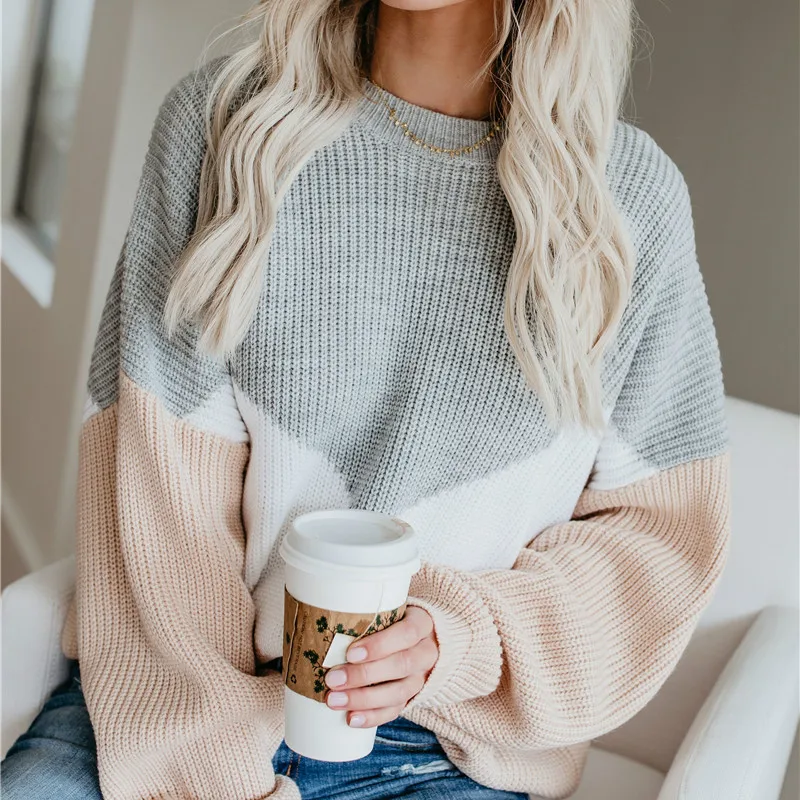Loose Knitted Sweater Women Jumpers Long Sleeve o-neck Woman Pullovers Sweater 2020 Autumn Winter Color Block Casual Sweater New 
Loose Knitted Sweater Women Jumpers Long Sleeve o-neck Woman Pullovers Sweater 2020 Autumn Winter Color Block Casual Sweater New