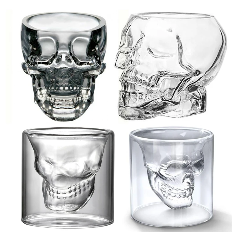 

4pcs Crystal Skull Head Shot Glass Cup 75ML Whiskey Wine Vodka Transparent Home Bar Drinking Ware Man Gift Mug Glasses Cups Set