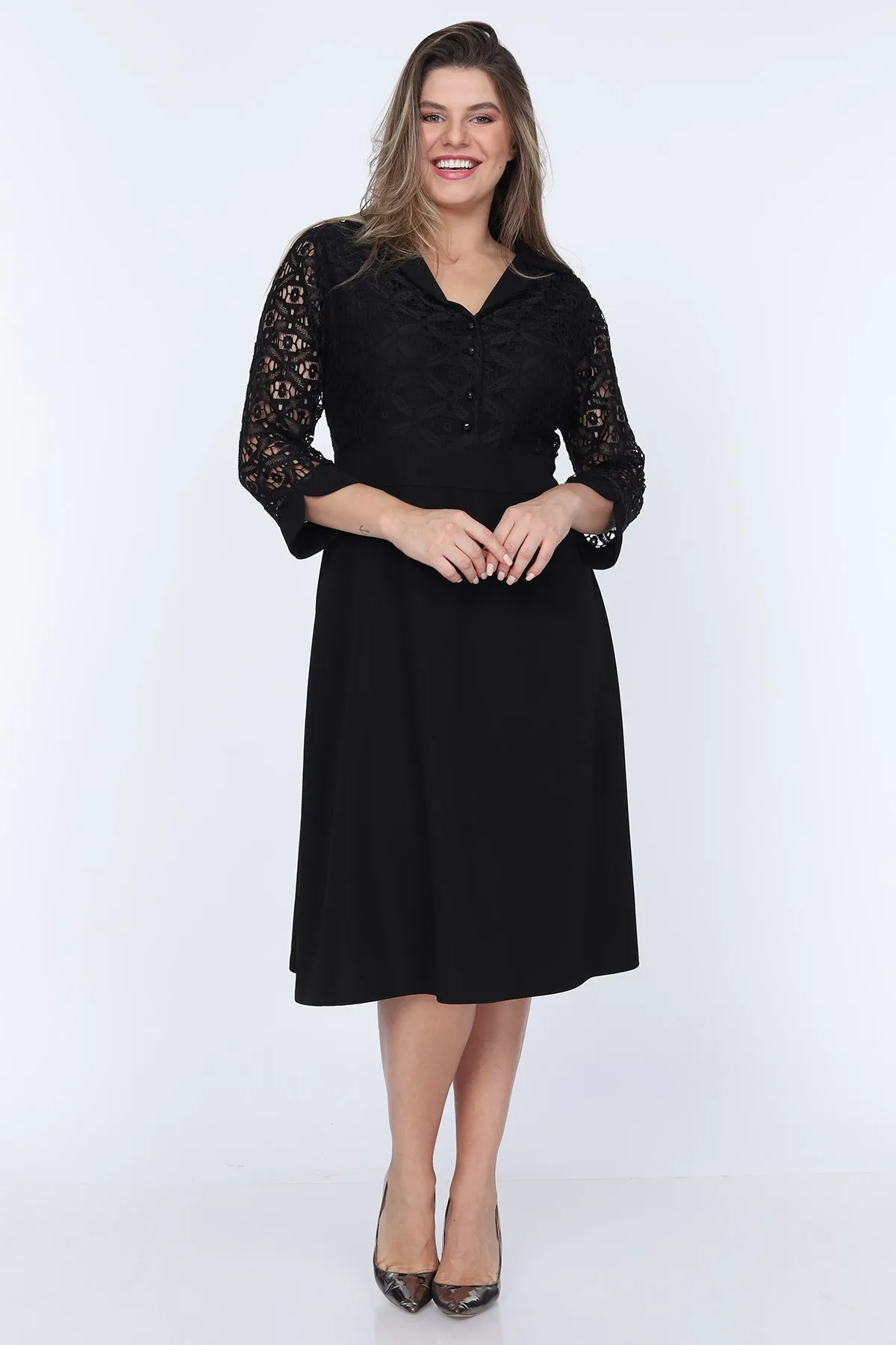 Women's Plus Size Invited Sports Evening Roba Sleeve Lace Dress Black 1586
Women's Plus Size Invited Sports Evening Roba Sleeve Lace Dress Black 1586