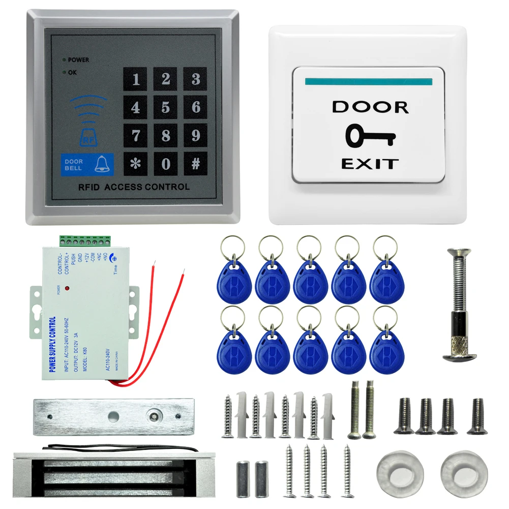 MJPT019 RFID Access Control System Kits + Magnetic Lock + 10 Buckle Card + Power