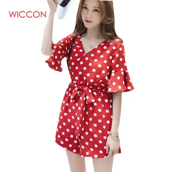 Women Summer Polka Dot Playsuit Women Short Sleeve V-neck Drawstring Overalls Summer Sexy Rompers Lace Up Casual Jumpsuit
Women Summer Polka Dot Playsuit Women Short Sleeve V-neck Drawstring Overalls Summer Sexy Rompers Lace Up Casual Jumpsuit