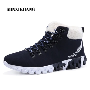 

MINXIEJIANG 2019Winter suede Ankle Snow Men Boots Shoes Women waterproof With Fur Plush Warm Male Casual Boot Sneakers