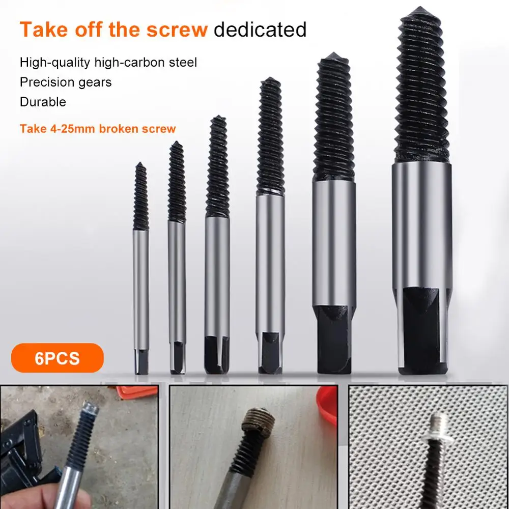 6Pcs Steel Damaged Screw Extractor Set Drill Bit Broken Speed Out Guide Set Broken Bolt Stripped Screw Extractors
6Pcs Steel Damaged Screw Extractor Set Drill Bit Broken Speed Out Guide Set Broken Bolt Stripped Screw Extractors