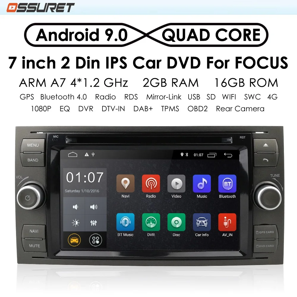 Top IPS 2 din Android 9.0 4G 64G Car GPS For Ford Mondeo S-max Focus C-MAX Galaxy Fiesta transit Fusion Connect kuga DVD PLAYER 0