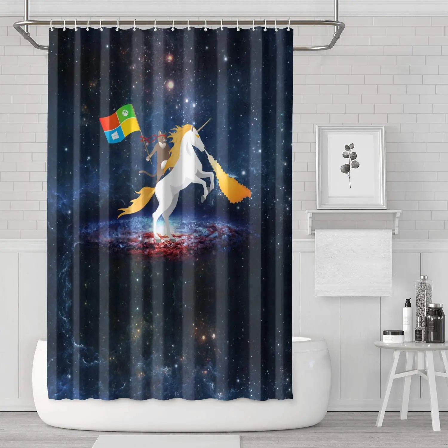 Space Cat Riding Unicorn Shower Curtain Bath Curtain Set Polyester Cloth Perfect Pattern Soft Decorative Space Bathroom Curtain
Space Cat Riding Unicorn Shower Curtain Bath Curtain Set Polyester Cloth Perfect Pattern Soft Decorative Space Bathroom Curtain
