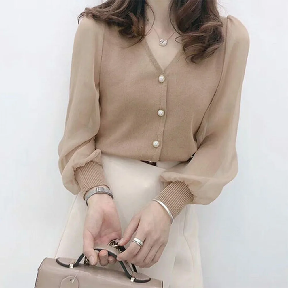 2020 Knitwear Women Tops Mesh Puff Long Sleeve Cardigan Autumn Spring V Neck Button Knitting Shirt Casual Women Knitted Top
2020 Knitwear Women Tops Mesh Puff Long Sleeve Cardigan Autumn Spring V Neck Button Knitting Shirt Casual Women Knitted Top