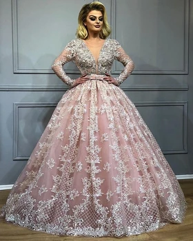BGW 2020 Newest Pink Tulle Evening Dreses Long Sleeves Ball Gown Sexy V Neck Sequined Appliqued Formal Party Dress 
BGW 2020 Newest Pink Tulle Evening Dreses Long Sleeves Ball Gown Sexy V Neck Sequined Appliqued Formal Party Dress