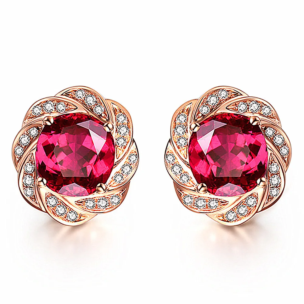 

Женские серьги-гвоздики с красными кристаллами, под розовое золото 14 к