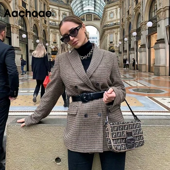 Aachoae Women Double Breasted Office Plaid Blazer Long Sleeve Loose Houndstooth Suits Coat Ladies Blazers Jackets Outerwear
Aachoae Women Double Breasted Office Plaid Blazer Long Sleeve Loose Houndstooth Suits Coat Ladies Blazers Jackets Outerwear