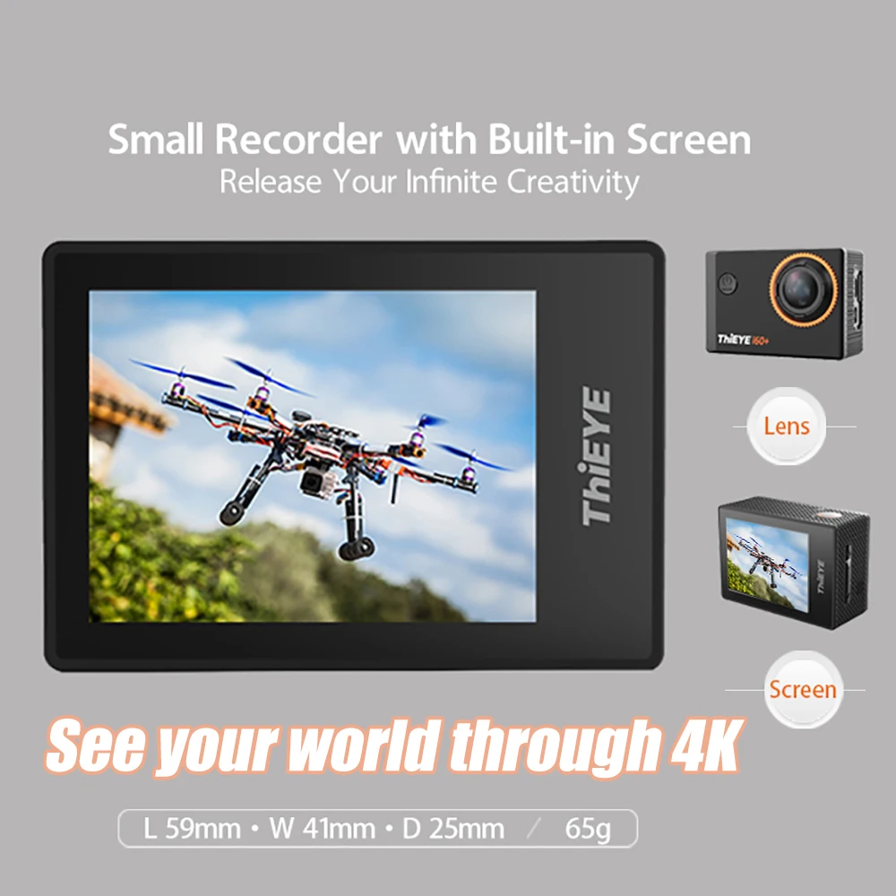 Экшн камера ThiEYE 4K i60 Спортивная 60 м водонепроницаемая Ultra HD 30 кадров/с Wi Fi 2 0 дюйма
