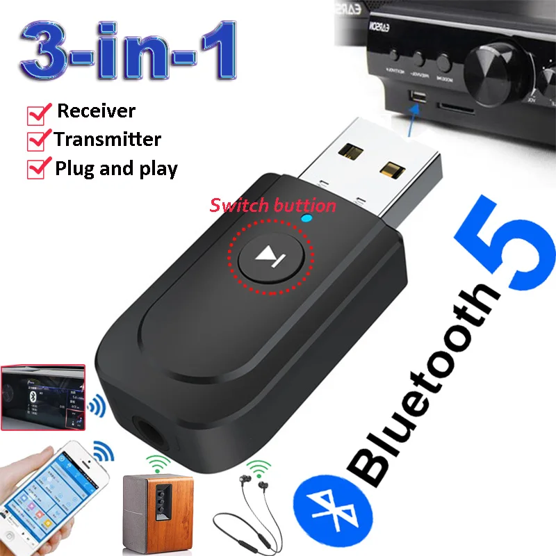 3 in1 USB Bluetooth 5.0 Audio Transmitter Receiver Adapter for CellPhone TV PC Car AUX Wireless Stereo Music Spreader
3 in1 USB Bluetooth 5.0 Audio Transmitter Receiver Adapter for CellPhone TV PC Car AUX Wireless Stereo Music Spreader