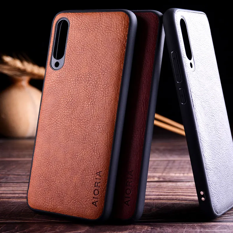 Чехол для xiaomi mi A3 funda роскошный кожаный Винтажный чехол с узором Личи жестким