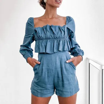 Women Romper Fashion Blue Bust Pleated Playsuits Summer Vintage Long Sleeve High Waist Back Zipper Short Jumpsuit Femme Hot
Women Romper Fashion Blue Bust Pleated Playsuits Summer Vintage Long Sleeve High Waist Back Zipper Short Jumpsuit Femme Hot