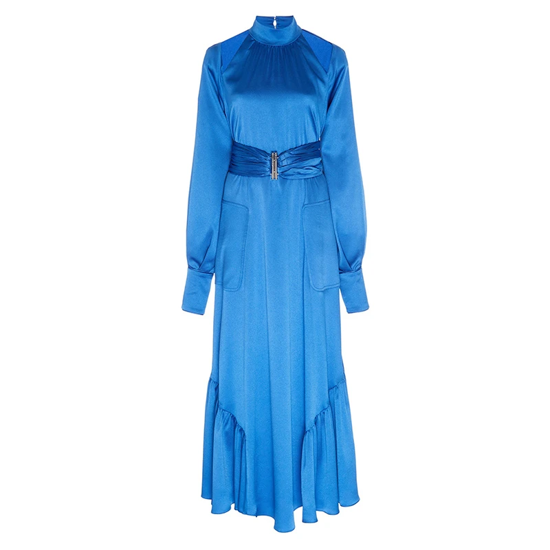 TWOTWINSTYLE Elegant Hollow Out Dresses Female Stand Collar Puff Sleeve High Waist Dress For Women 2019 Autumn Oversized New (4).jpg