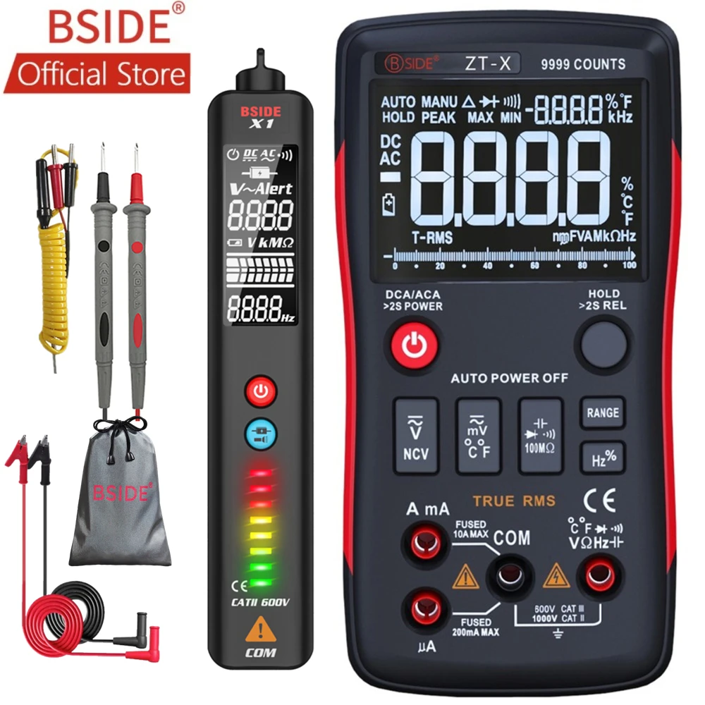 Цифровой мультиметр BSIDE ZT301, ZT-X истинное среднеквадратичное значение, 3 линии, три дисплея, 9999 отсчетов, тестер напряжения переменного/постоянного тока, температуры и емкости
Цифровой мультиметр BSIDE ZT301, ZT-X истинное среднеквадратичное значение, 3 линии, три дисплея, 9999 отсчетов, тестер напряжения переменного/постоянного тока, температуры и емкости
