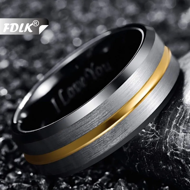 

FDLK 8mm Tungsten Carbide Ring Black Groove Tri Color Men's Wedding Band Beveled Edge Fit Party