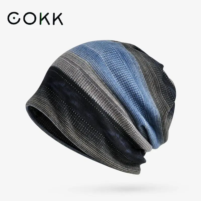 

COKK Hat Beanies Men Women's Turban Hats Women Winter Scarf Mask Male Casual Stripe Beanie Baggy Cap Gorro Female Bone Male New