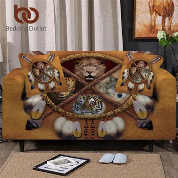 

BeddingOutlet Dreamcatcher Slipcover For Sofa Wolf 3D Sofa Cover Tribal Animal Couch Cover Loveseat Chair Protector capa de sofa