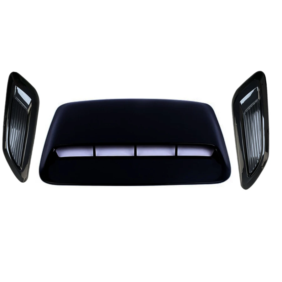 

3Pcs Glossy Black ABS Car Air Flow Intake Hood Scoop Vent Bonnet Decorative Cover Universal Car Styling Middle + both sides