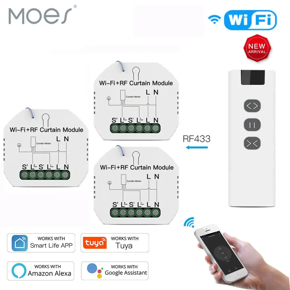 WiFi RF Smart Curtain Module Switch with Remote for Electric Roller Shutter Tuya Smart Life Google Home Alexa Smart Home
WiFi RF Smart Curtain Module Switch with Remote for Electric Roller Shutter Tuya Smart Life Google Home Alexa Smart Home