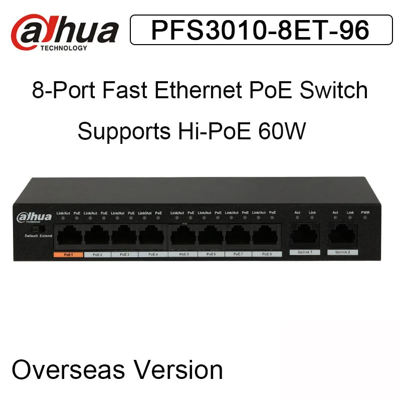 original Dahue POE Switch PFS3010-8ET-96 8-Port Fast Ethernet PoE Switch 10/100/1000 Mbps support Hi-Poe DH-PFS3010-8ET-96
original Dahue POE Switch PFS3010-8ET-96 8-Port Fast Ethernet PoE Switch 10/100/1000 Mbps support Hi-Poe DH-PFS3010-8ET-96