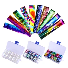 10 Uds holográfica clavo de conjunto transparente AB en color adhesivos de transferencia de manicura 2,5*100 cm manicura DIY pegatinas para puntas Decoración(China)