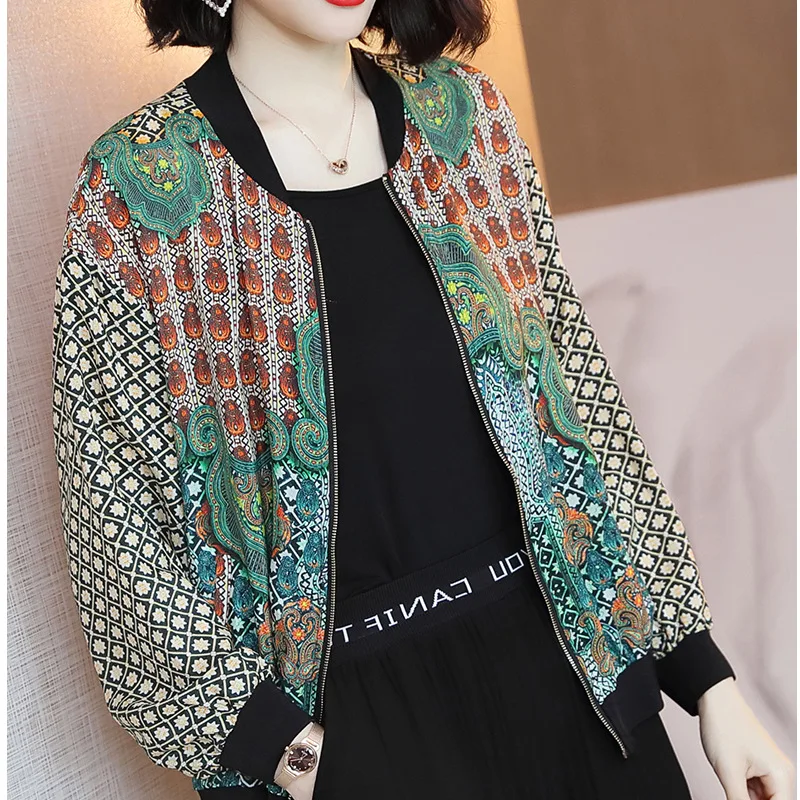 Thin Real Silk Printed Coat Women's Loose-Fit Baseball Uniform Spring And Summer 2019 New Style Cardigan Tops Long Sleeve Sun Pr
Thin Real Silk Printed Coat Women's Loose-Fit Baseball Uniform Spring And Summer 2019 New Style Cardigan Tops Long Sleeve Sun Pr