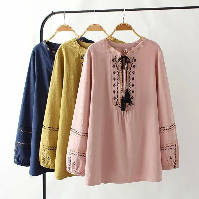 Woman Large Size Cotton Linen Shirt Autumn Tassel Embroider Casual Tops Shirt 4XL Long Sleeve Plus Size Blouses Female Shirt
Woman Large Size Cotton Linen Shirt Autumn Tassel Embroider Casual Tops Shirt 4XL Long Sleeve Plus Size Blouses Female Shirt