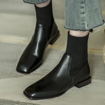 MORDOAN Genuine cowhide socks boots square toe thick heel 2020 autumn new thick sole single boots ankle boots women
MORDOAN Genuine cowhide socks boots square toe thick heel 2020 autumn new thick sole single boots ankle boots women