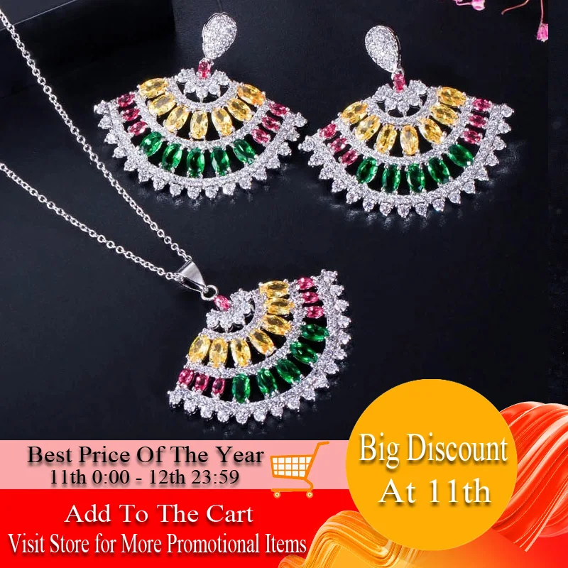 CWWZircons Multi Yellow Green Color Cubic Zirconia Crystal Elegant Spike Fan Necklace and Earrings Women Brand Jewelry Sets T340
CWWZircons Multi Yellow Green Color Cubic Zirconia Crystal Elegant Spike Fan Necklace and Earrings Women Brand Jewelry Sets T340