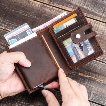 Credit Card Case for Men Women ID Bank Card Holders Coin Purse Aluminium Box Vintage Crazy Horse Cow Leather RFID Card Wallet 
Credit Card Case for Men Women ID Bank Card Holders Coin Purse Aluminium Box Vintage Crazy Horse Cow Leather RFID Card Wallet