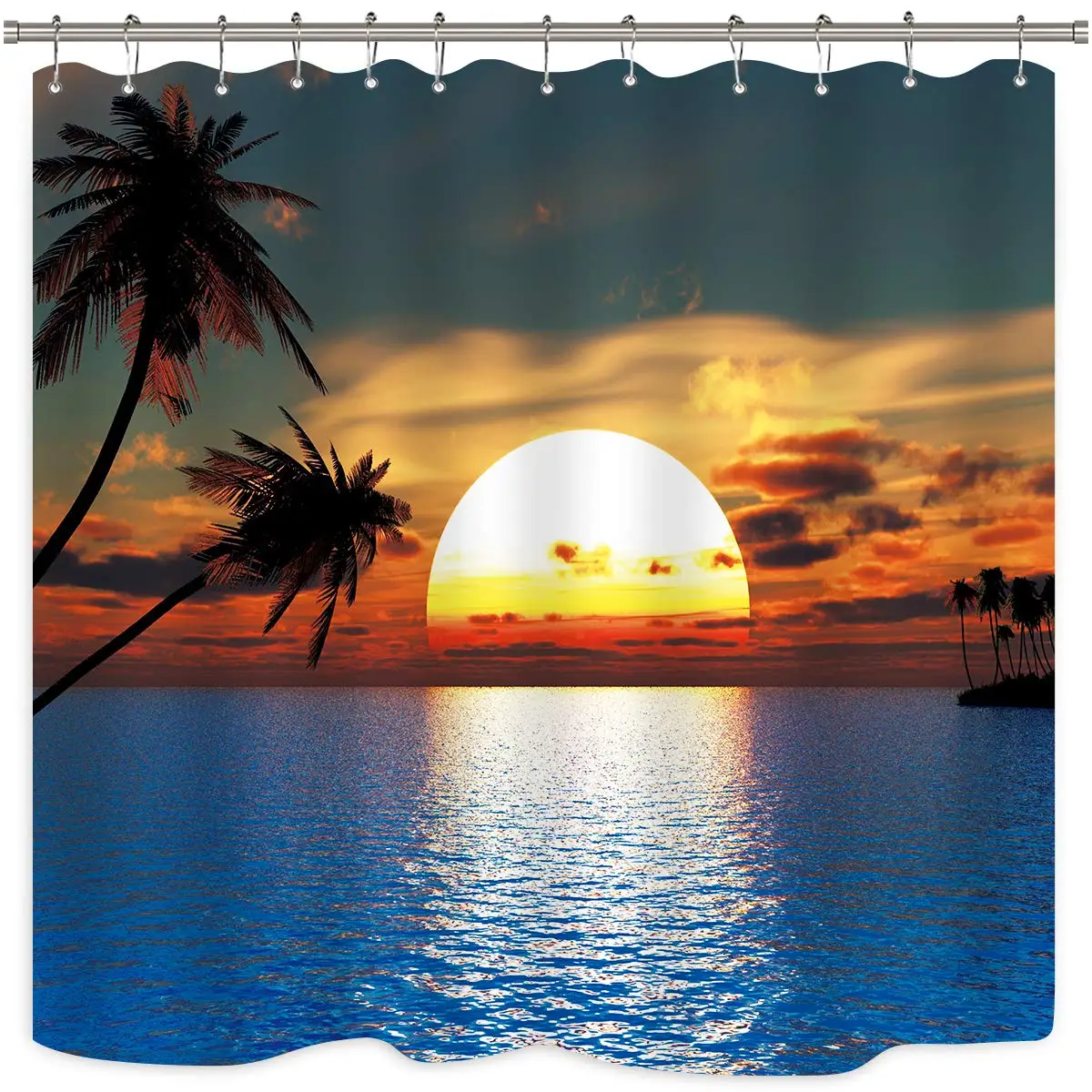 

Hawaiian Sunrise Shower Curtain Ocean Beach Island Seaside Landscape Tropical Palm Tree Scenic Sunset Summer Bathroom Home Decor