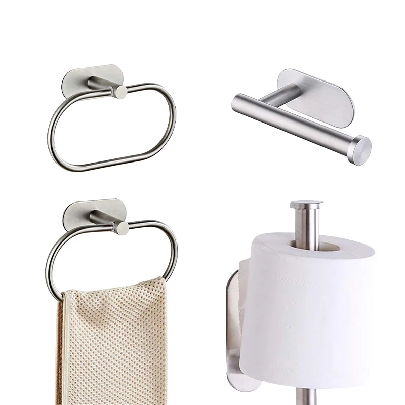 Stainless Steel Towel Hanging Ring Adhesive Toilet Roll Paper Holder Wall Mounted Towel Rack Storage Shelf Bathroom Organizer 
Stainless Steel Towel Hanging Ring Adhesive Toilet Roll Paper Holder Wall Mounted Towel Rack Storage Shelf Bathroom Organizer