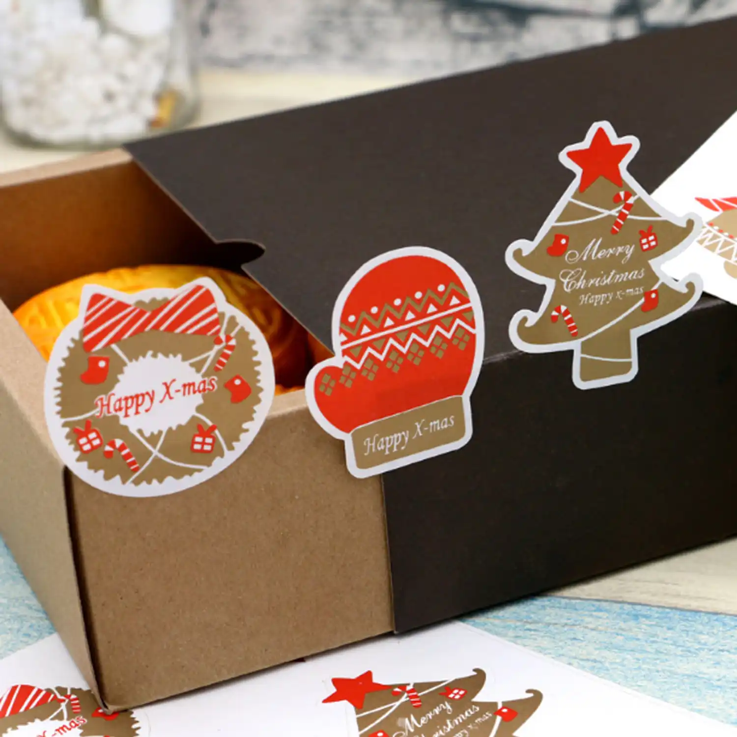 50pcs christmas kraft paper goodie gift bags with 60pcs label