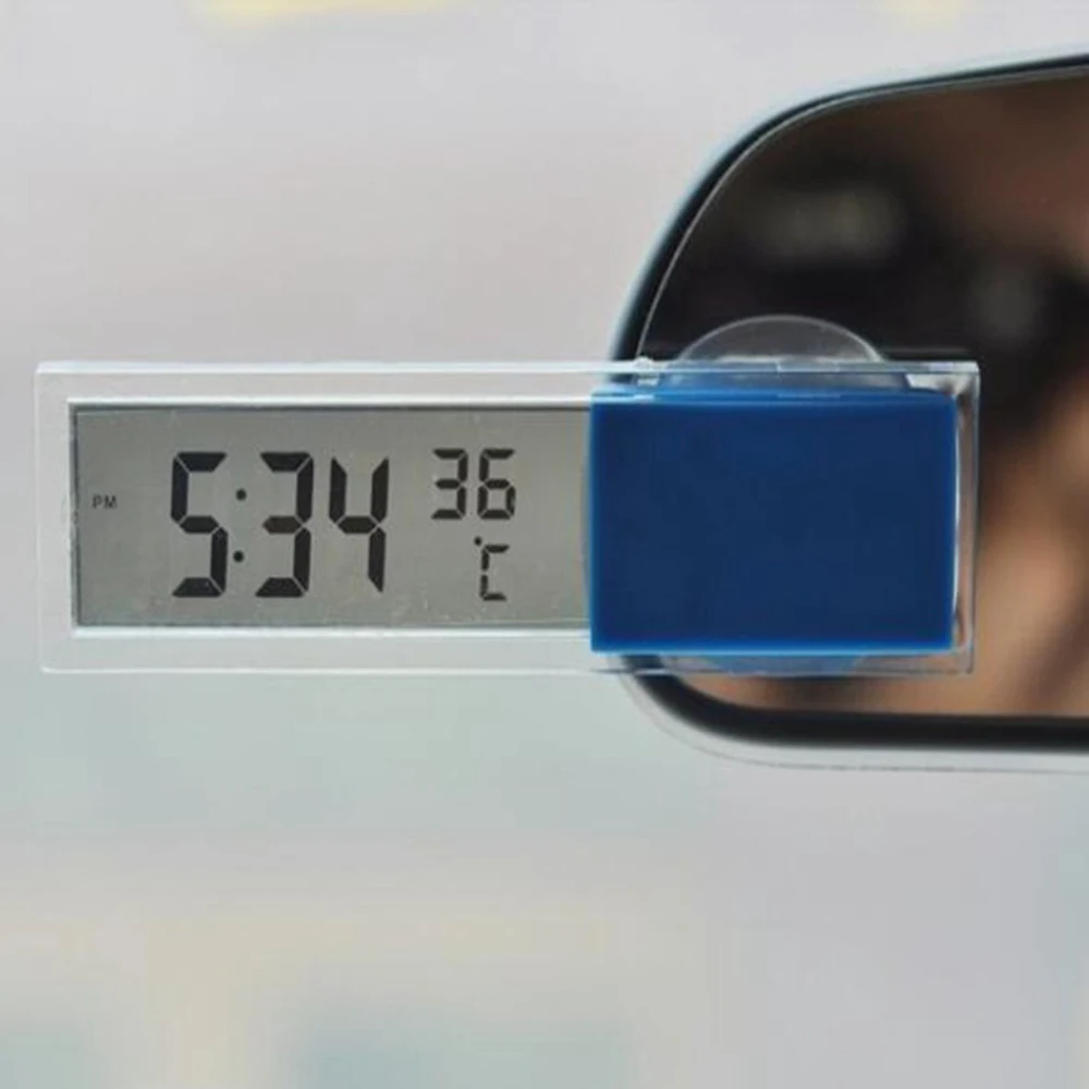 Автомобильные часы 2 в 1 термометр с присоской Прозрачные Цифровые ЖК-дисплеем 10