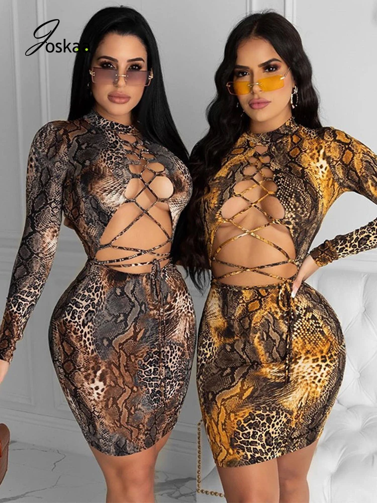 Joskaa Night Club Party Sexy Women Dresses Autumn Winter Snake Print Hollow Out O Neck Full Sleeve Bandage Skinny Midi Vestidos
Joskaa Night Club Party Sexy Women Dresses Autumn Winter Snake Print Hollow Out O Neck Full Sleeve Bandage Skinny Midi Vestidos